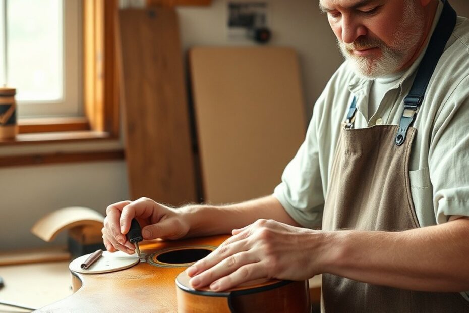 luthier ajustando o braço de uma guitarra